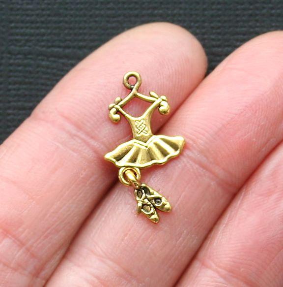 8 Ballet Antique Gold Tone Charms 2 Sided - GC231