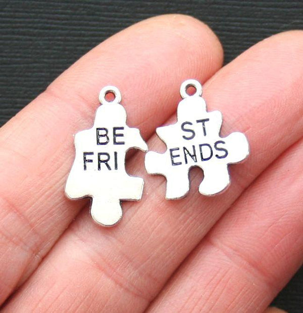 8 Best Friends Puzzle Piece Antique Silver Tone Charms 2 Piece Set - SC3215