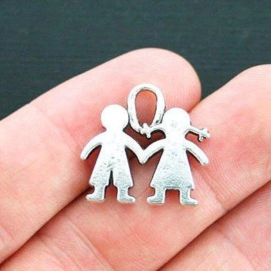 8 Boy and Girl Antique Silver Tone Charms 2 Sided - SC1417
