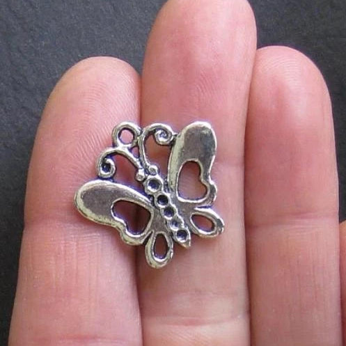 8 Butterfly Antique Silver Tone Charms 2 Sided - SC037