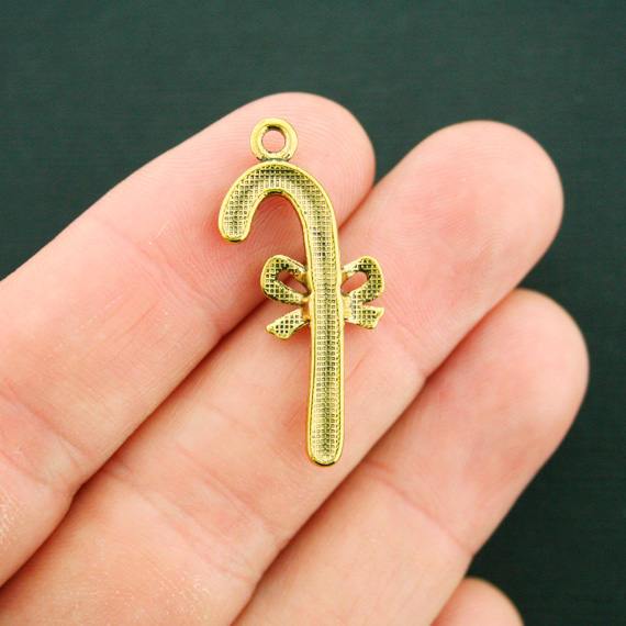 8 Candy Cane Antique Gold Tone Charms - GC720