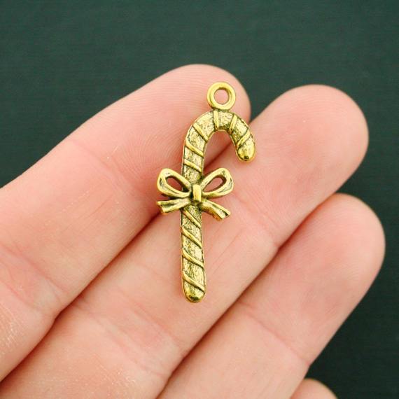 8 Candy Cane Antique Gold Tone Charms - GC720