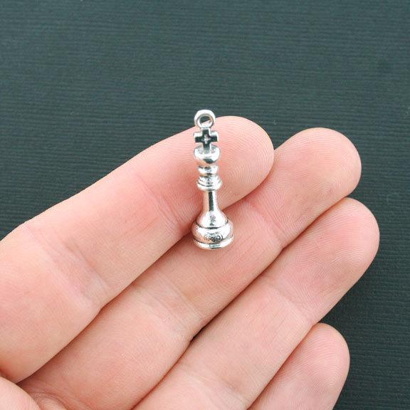 8 King Chess Piece Antique Silver Tone Charms 3D - SC4502