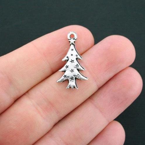 8 Christmas Tree Antique Silver Tone Charms - XC010