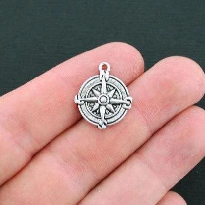 8 Compass Antique Silver Tone Charms - SC3107