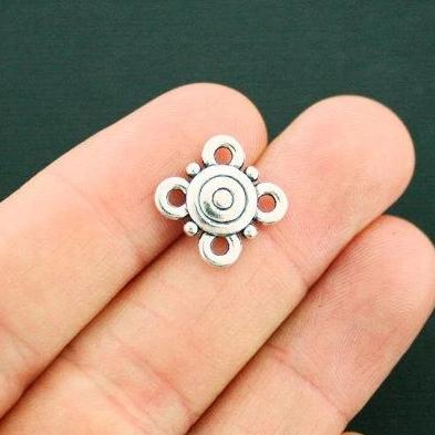 8 Flower Connector Antique Silver Tone Charms 2 Sided - SC6214