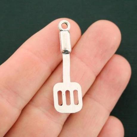 8 Cooking Spatula Antique Silver Tone Charms 2 Sided - SC5618