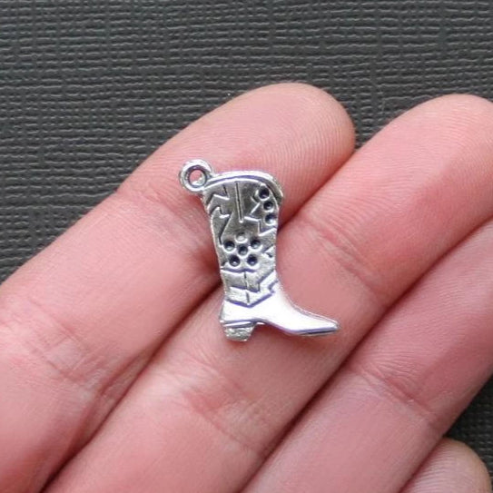 8 Cowboy Boot Antique Silver Tone Charms 2 Sided - SC2135