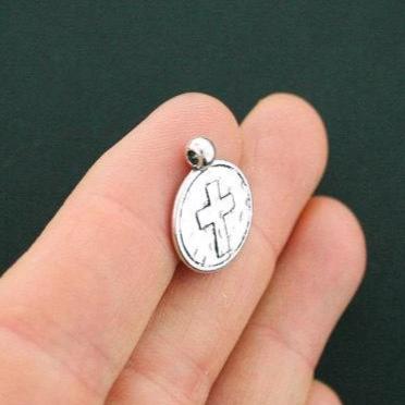 8 Cross Antique Silver Tone Charms 2 Sided - SC5556