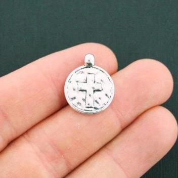 8 Cross Antique Silver Tone Charms 2 Sided - SC5556