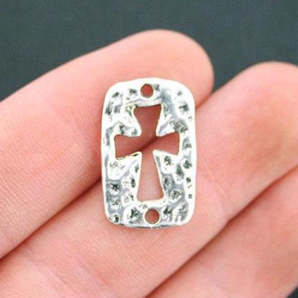8 Cross Connector Antique Silver Tone Charms 2 Sided - SC5063