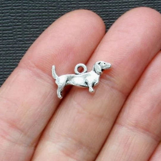 8 Dachshund Antique Silver Tone Charms 2 Sided - SC1087