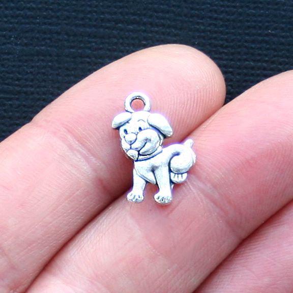 8 Dog Antique Silver Tone Charms 2 Sided - SC3179