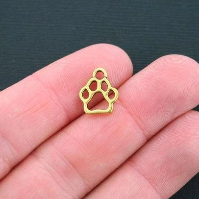 8 Dog Paw Antique Gold Tone Charms 2 Sided - GC024
