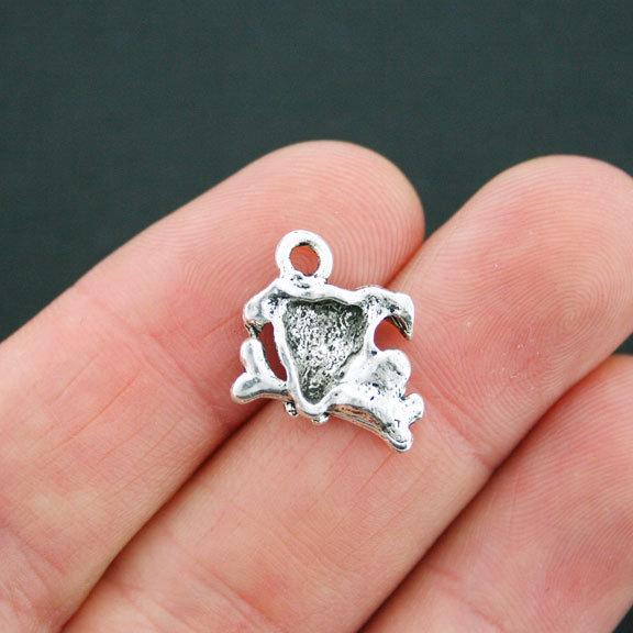 8 Dog with Bone Antique Silver Tone Charms - SC5136