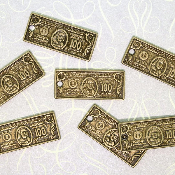 8 breloques de ton bronze antique billet d'un dollar - BC192