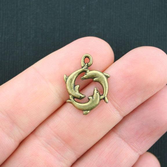 SALE 8 Dolphin Antique Bronze Tone Charms 2 Sided - BC1003