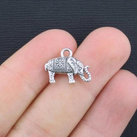 8 Elephant Antique Silver Tone Charms 2 Sided - SC2563