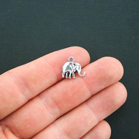 8 Elephant Antique Silver Tone Charms 2 Sided - SC4456