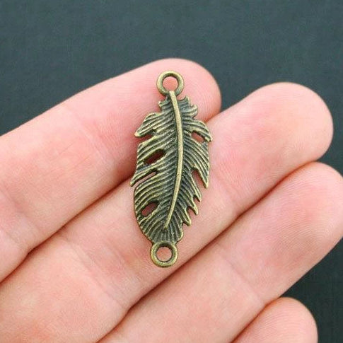 8 Feather Connector Antique Bronze Tone Charms - BC1428
