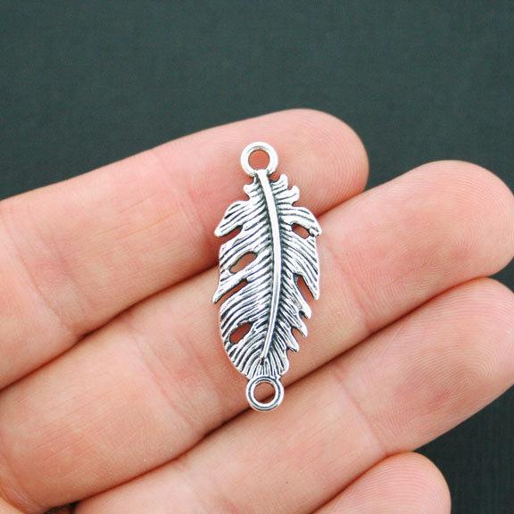 8 Feather Connector Antique Silver Tone Charms - SC2806