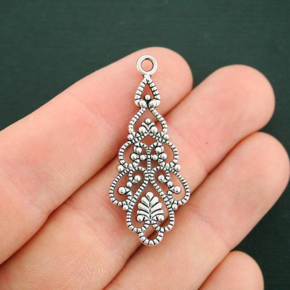 8 Filigree Connector Antique Silver Tone Charms 2 Sided - SC938
