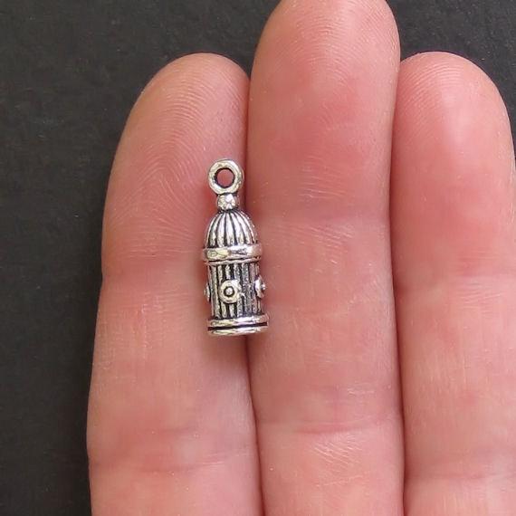 8 Fire Hydrant Antique Silver Tone Charms 3D - SC196