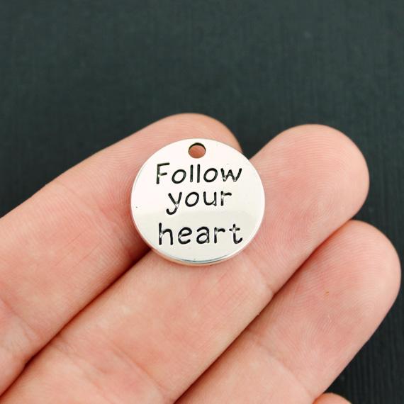 8 Follow Your Heart Antique Silver Tone Charms - SC7820