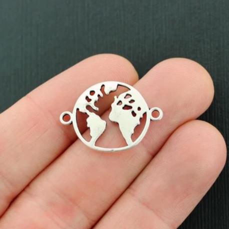 8 breloques Globe Connector ton argent antique - SC7983