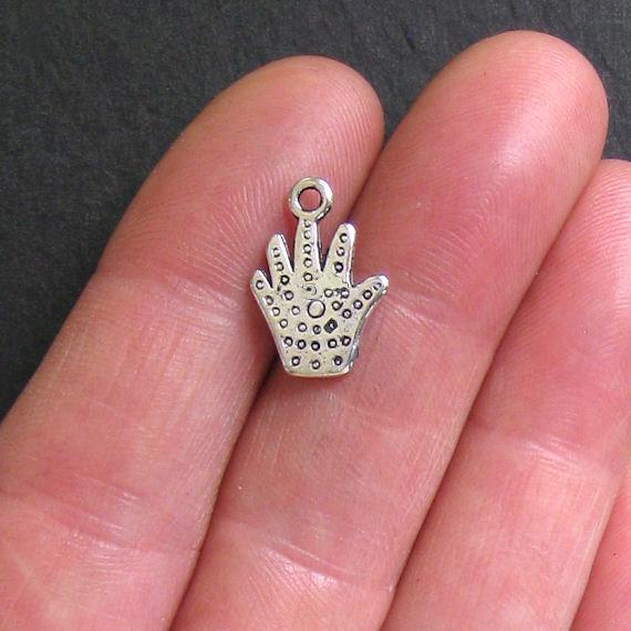 8 Hamsa Hand Antique Silver Tone Charms 2 Sided - SC1019