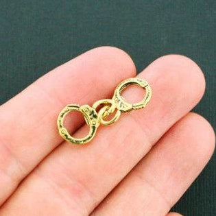 8 Handcuffs Antique Gold Tone Charms 2 Sided - GC475