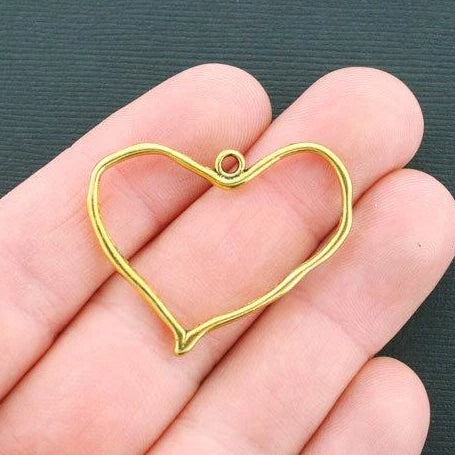 8 Heart Antique Gold Tone Charms 2 Sided - GC438