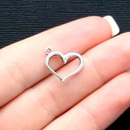 8 Heart Antique Silver Tone Charms 2 Sided - SC2510