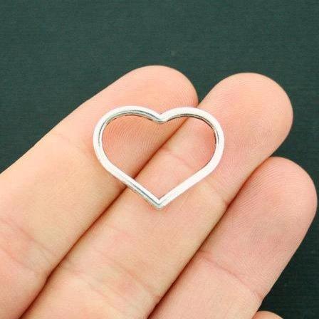 8 Heart Connector Antique Silver Tone Charms 2 Sided - SC6466