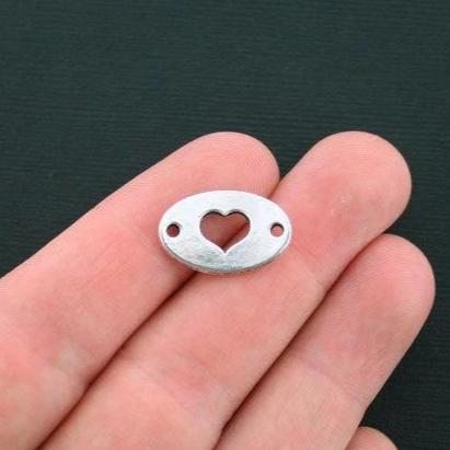 8 breloques de ton argent antique connecteur coeur 2 faces - SC2866