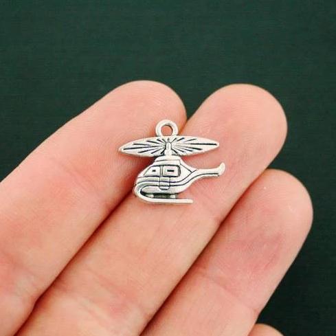 8 Helicopter Antique Silver Tone Charms - SC7018