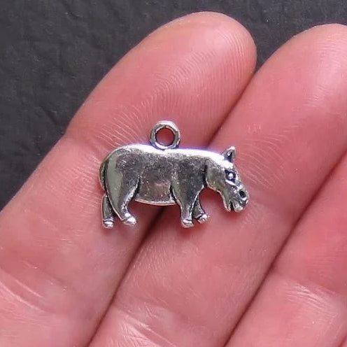 8 Hippo Antique Silver Tone Charms 2 Sided - SC247