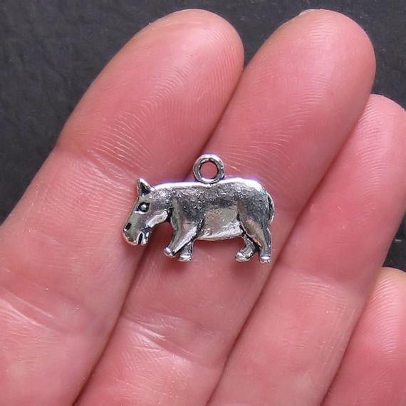 8 Hippo Antique Silver Tone Charms 2 Sided - SC247