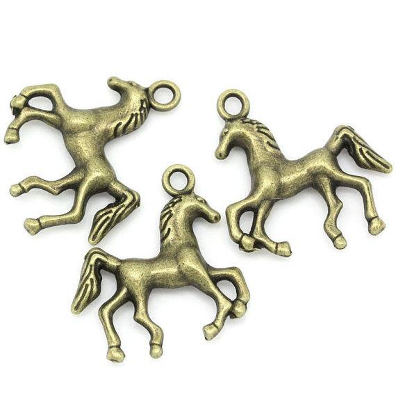 8 Horse Antique Bronze Tone Charms 2 Sided - BC663
