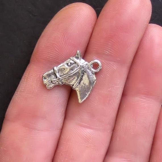 8 Horse Antique Silver Tone Charms 2 Sided - SC251