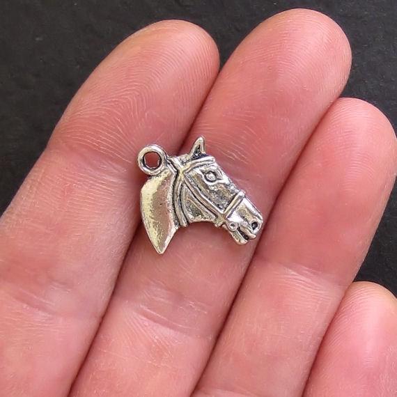 8 Horse Antique Silver Tone Charms 2 Sided - SC251
