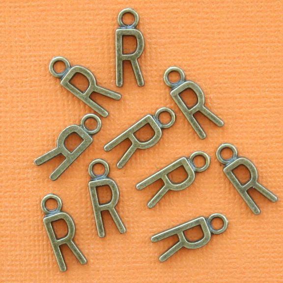 8 breloques de ton bronze antique lettre R - BC730