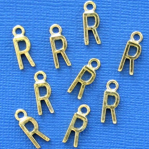 SALE 8 Letter R Alphabet Gold Tone Charms - GC198