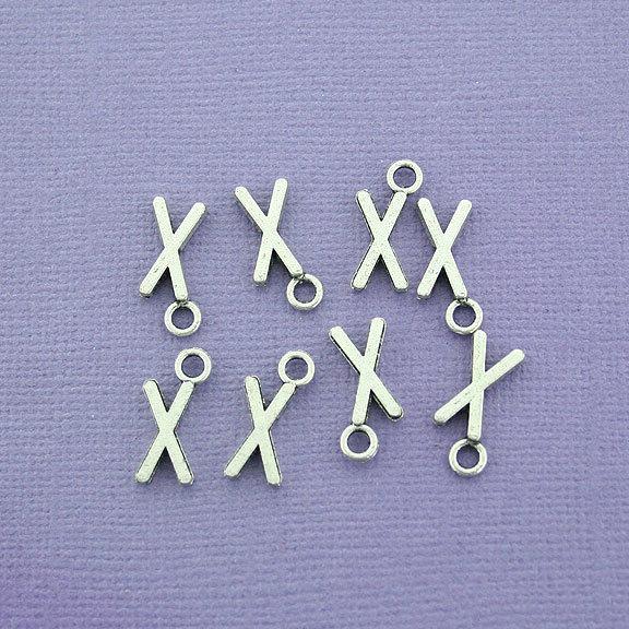8 Letter X Alphabet Antique Silver Tone Charms 2 Sided- SC2648