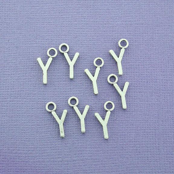 8 Letter Y Alphabet Antique Silver Tone Charms 2 Sided - SC2649