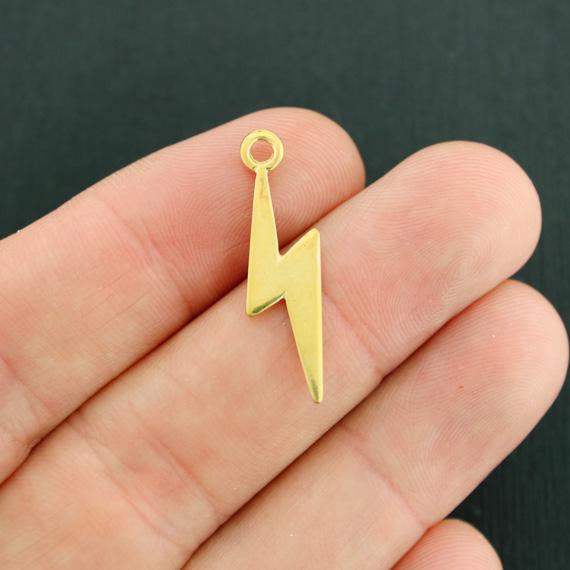 8 Lightning Bolt Antique Gold Tone Charms 2 Sided - GC1331