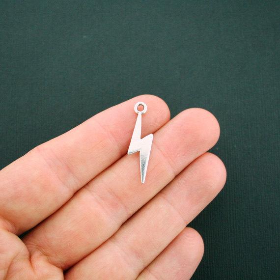 8 Lightning Bolt Antique Silver Tone Charms 2 Sided - SC5933