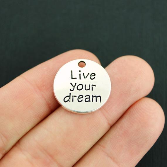 8 Live Your Dream Antique Silver Tone Charms - SC7832