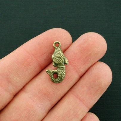 8 Mermaid Antique Bronze Tone Charms 2 Sided - BC1652