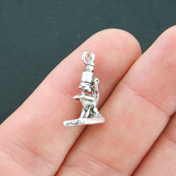 8 Microscope Antique Silver Tone Charms 3D - SC3904